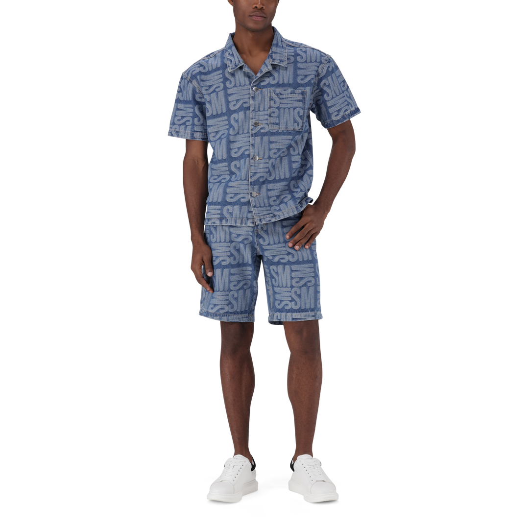 JUSTIN MID BLUE JACQUARD DENIM SHIRT