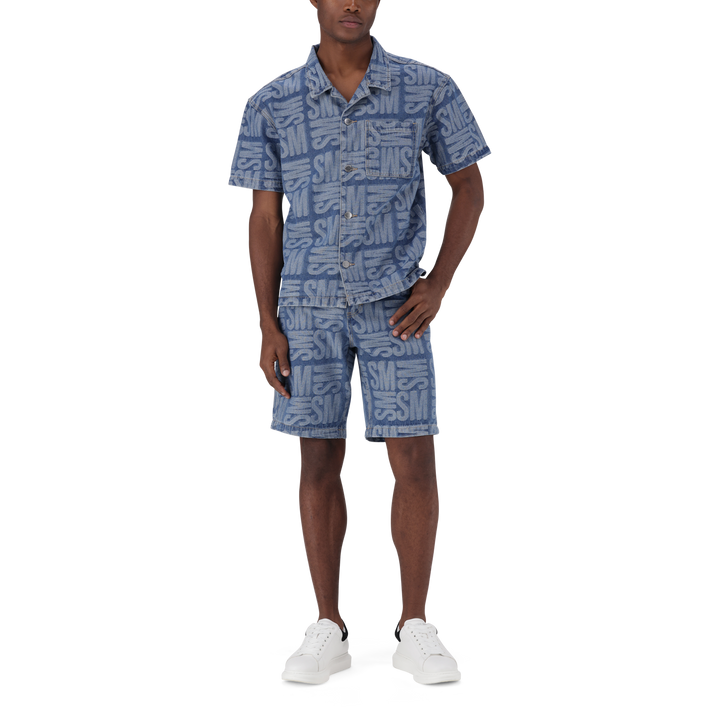JUSTIN MID BLUE JACQUARD DENIM SHIRT