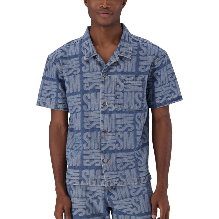 JUSTIN MID BLUE JACQUARD DENIM SHIRT