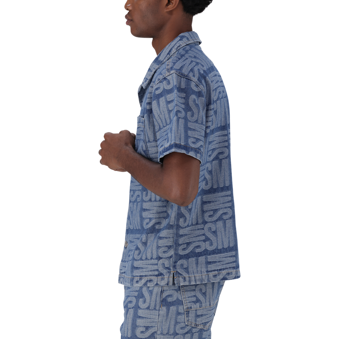 JUSTIN MID BLUE JACQUARD DENIM SHIRT