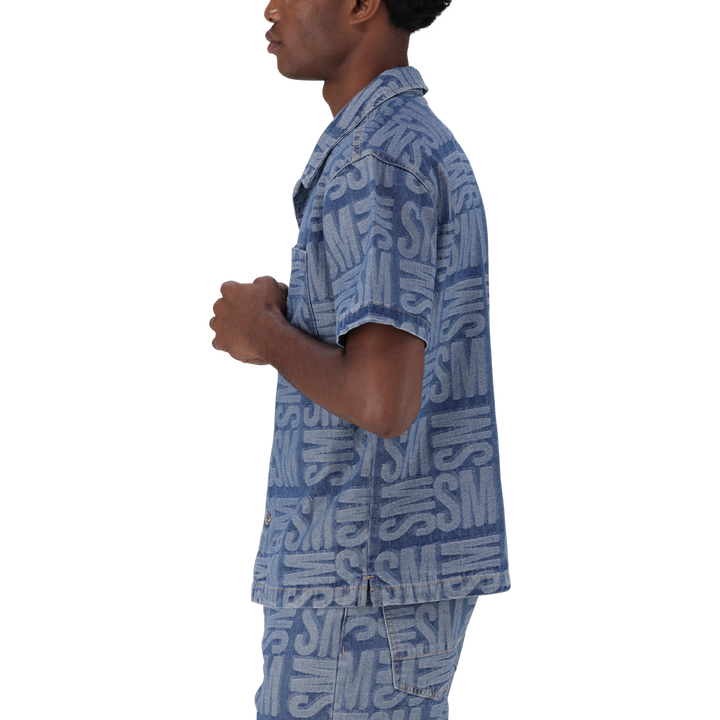 JUSTIN MID BLUE JACQUARD DENIM SHIRT