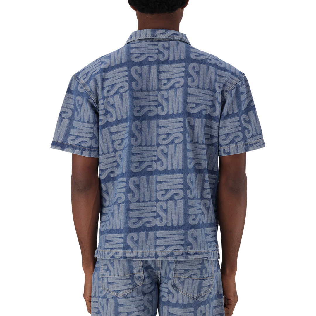 JUSTIN MID BLUE JACQUARD DENIM SHIRT