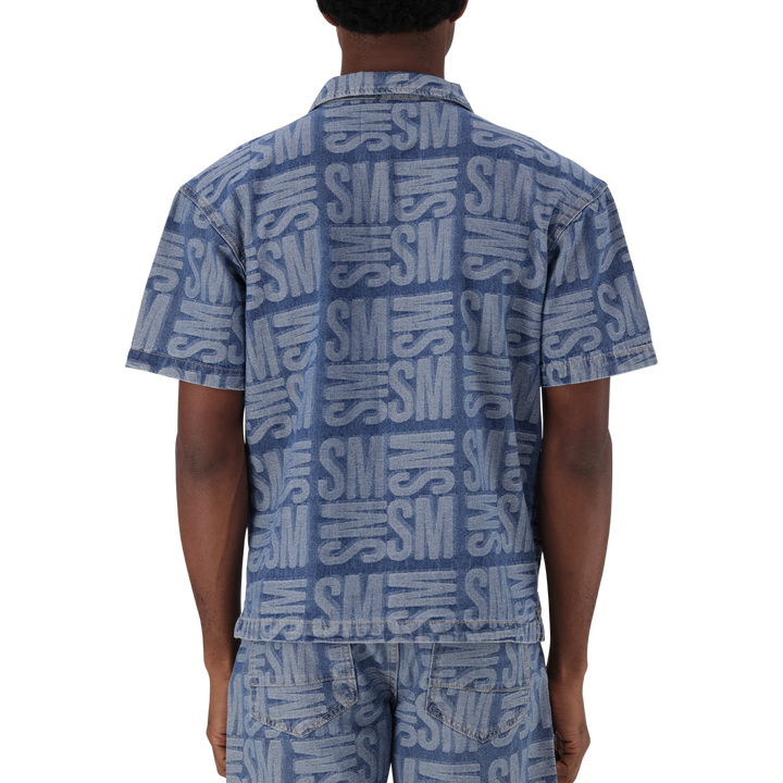 JUSTIN MID BLUE JACQUARD DENIM SHIRT