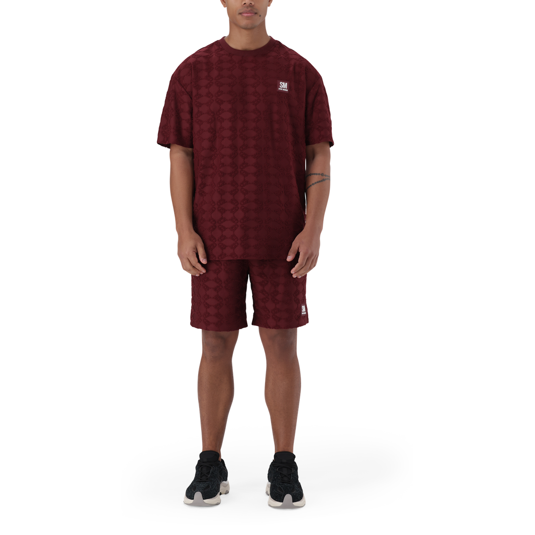 BRAN BURGUNDY EMBOSSED T-SHIRT