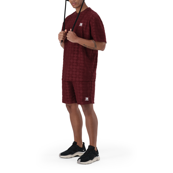 BRAN BURGUNDY EMBOSSED T-SHIRT