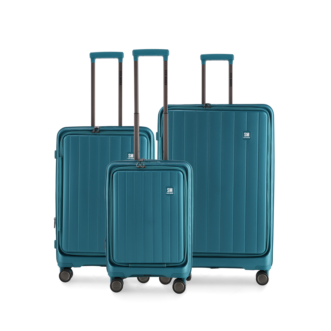 MANHATTAN JET SET TEAL BLUE LUGGAGE SET OF 3 TRAVEL CASES