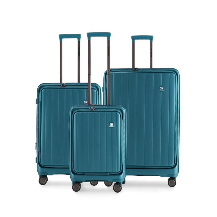 MANHATTAN JET SET TEAL BLUE LUGGAGE SET OF 3 TRAVEL CASES