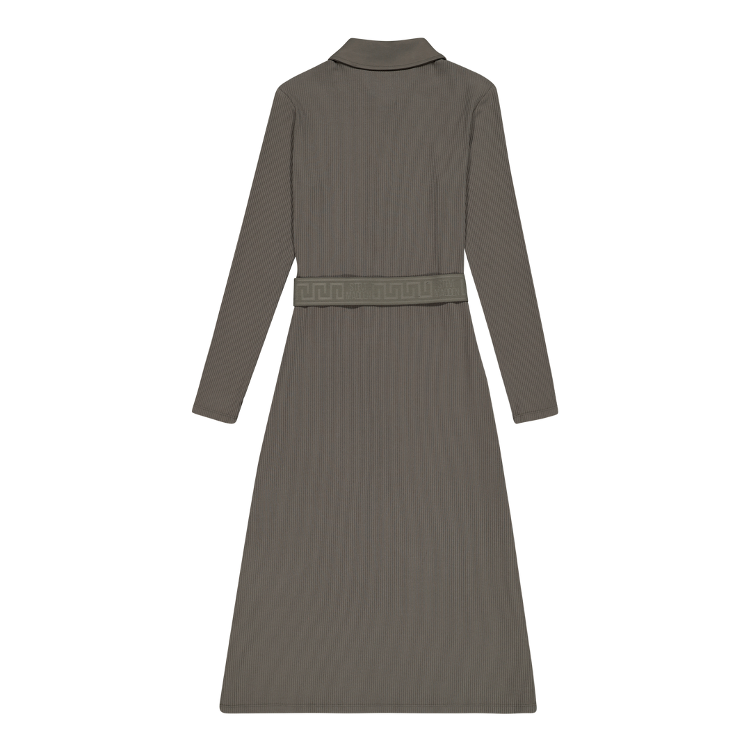 SCARLET FATIGUE BELTED MIDI DRESS