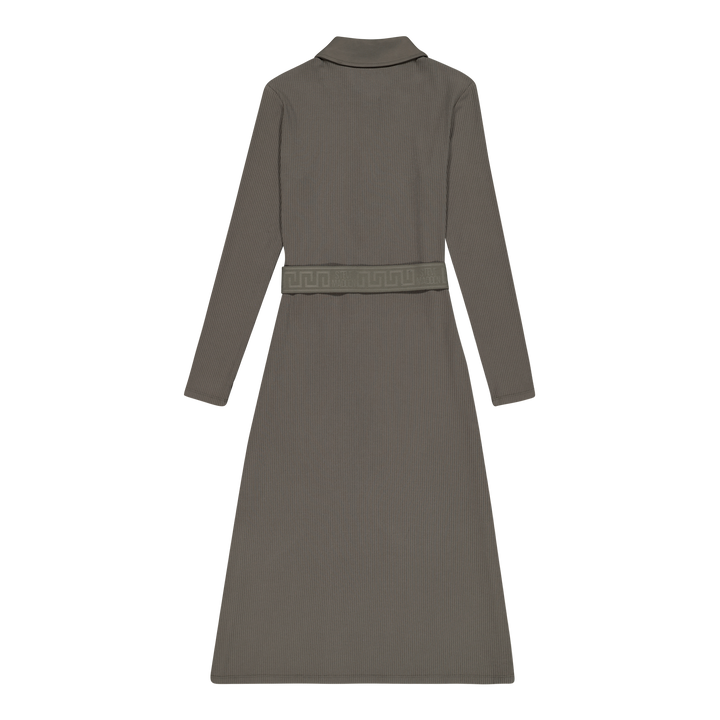 SCARLET FATIGUE BELTED MIDI DRESS