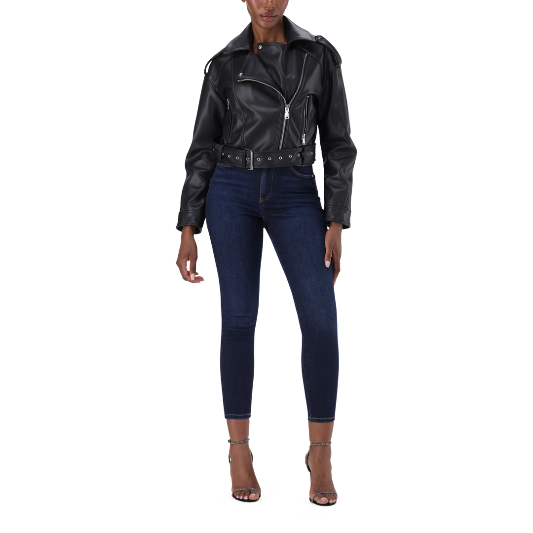 LAURA BLACK VEGAN LEATHER BIKER JACKET