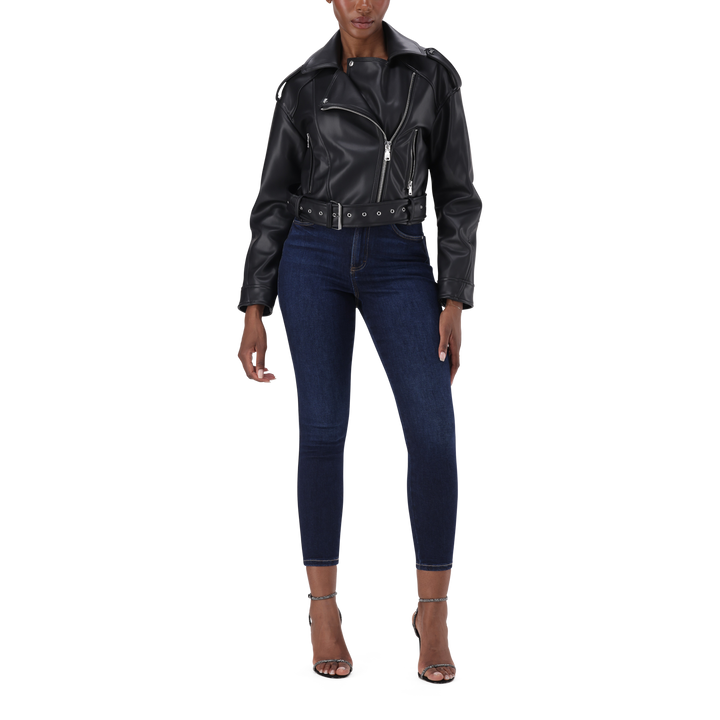LAURA BLACK VEGAN LEATHER BIKER JACKET
