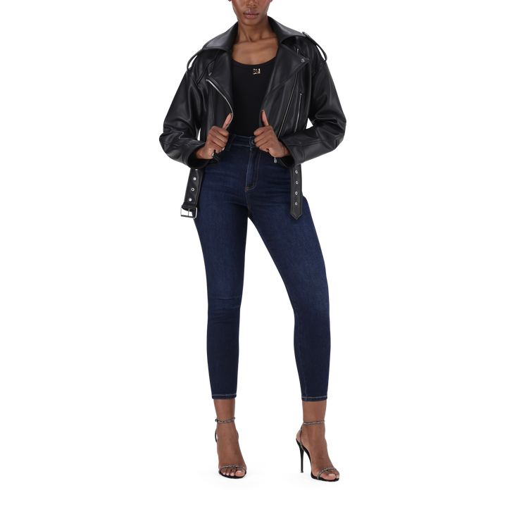 LAURA BLACK VEGAN LEATHER BIKER JACKET