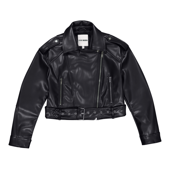 LAURA BLACK VEGAN LEATHER BIKER JACKET