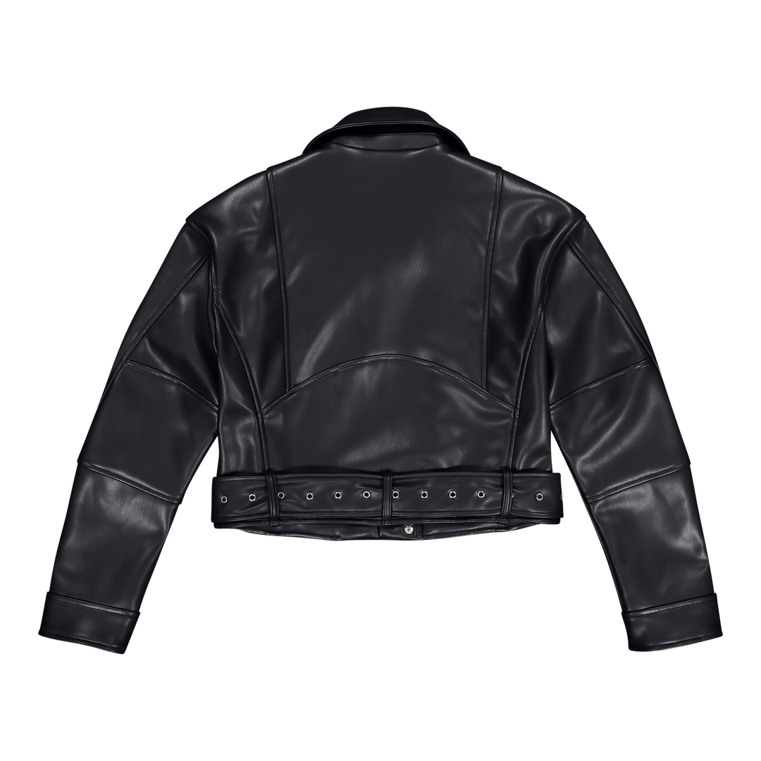 LAURA BLACK VEGAN LEATHER BIKER JACKET