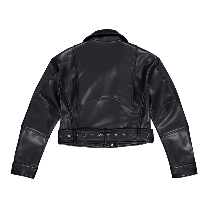 LAURA BLACK VEGAN LEATHER BIKER JACKET