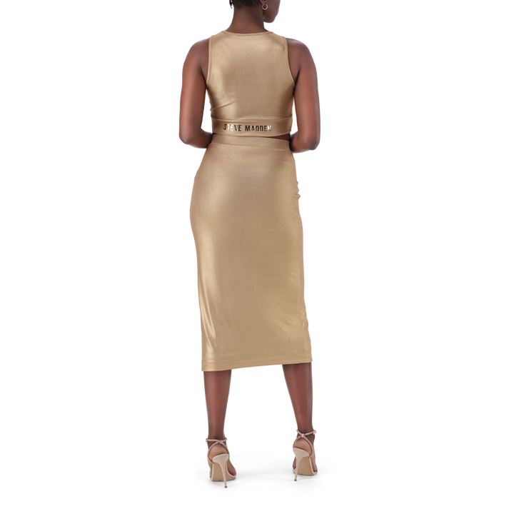 OPAL GOLD METALLIC BODYCON MIDI SKIRT