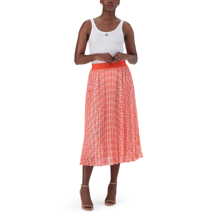 PAIGE TANGERINE PLEATED MIDI SKIRT