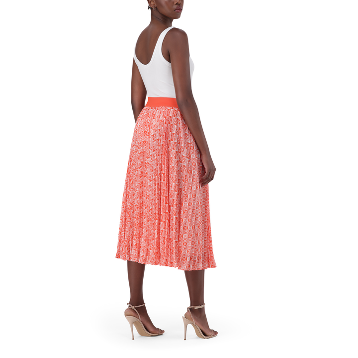 PAIGE TANGERINE PLEATED MIDI SKIRT