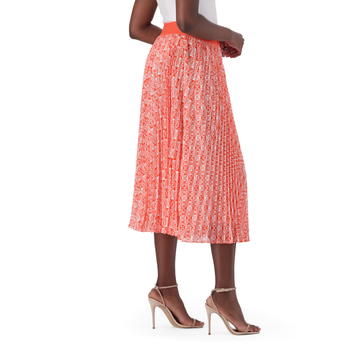 PAIGE TANGERINE PLEATED MIDI SKIRT