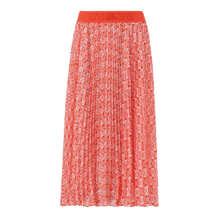 PAIGE TANGERINE PLEATED MIDI SKIRT