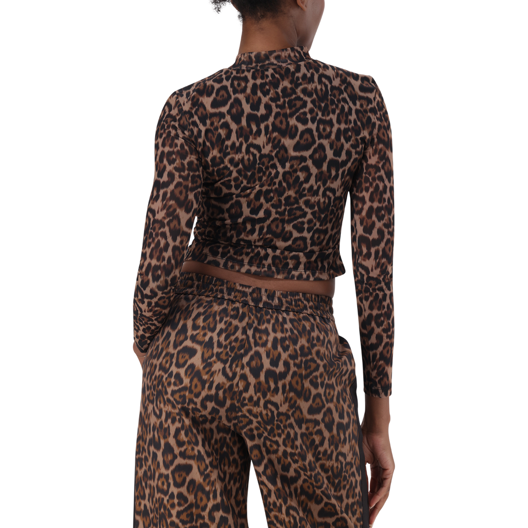 ALORA CHOCOLATE BROWN LEOPARD PRINT MESH TOP