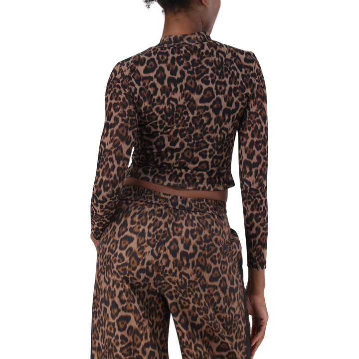 ALORA CHOCOLATE BROWN LEOPARD PRINT MESH TOP