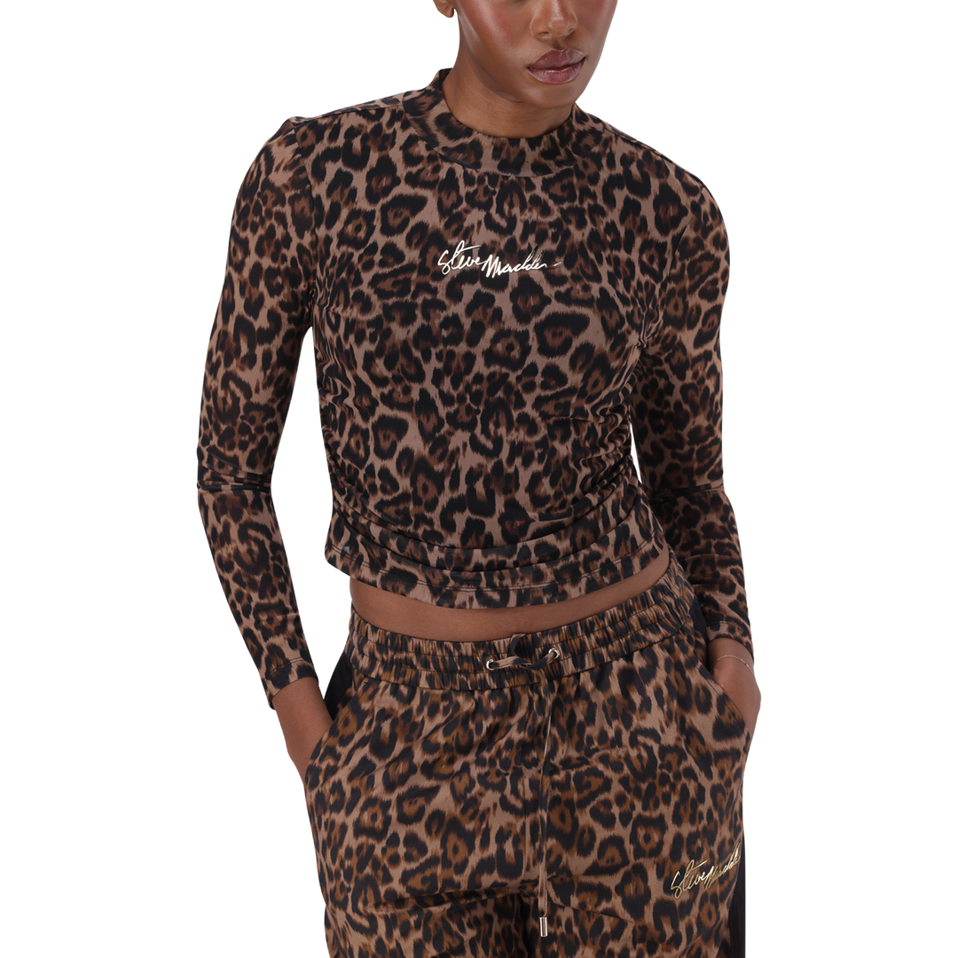ALORA CHOCOLATE BROWN LEOPARD PRINT MESH TOP