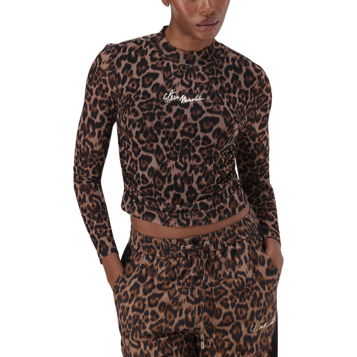 ALORA CHOCOLATE BROWN LEOPARD PRINT MESH TOP