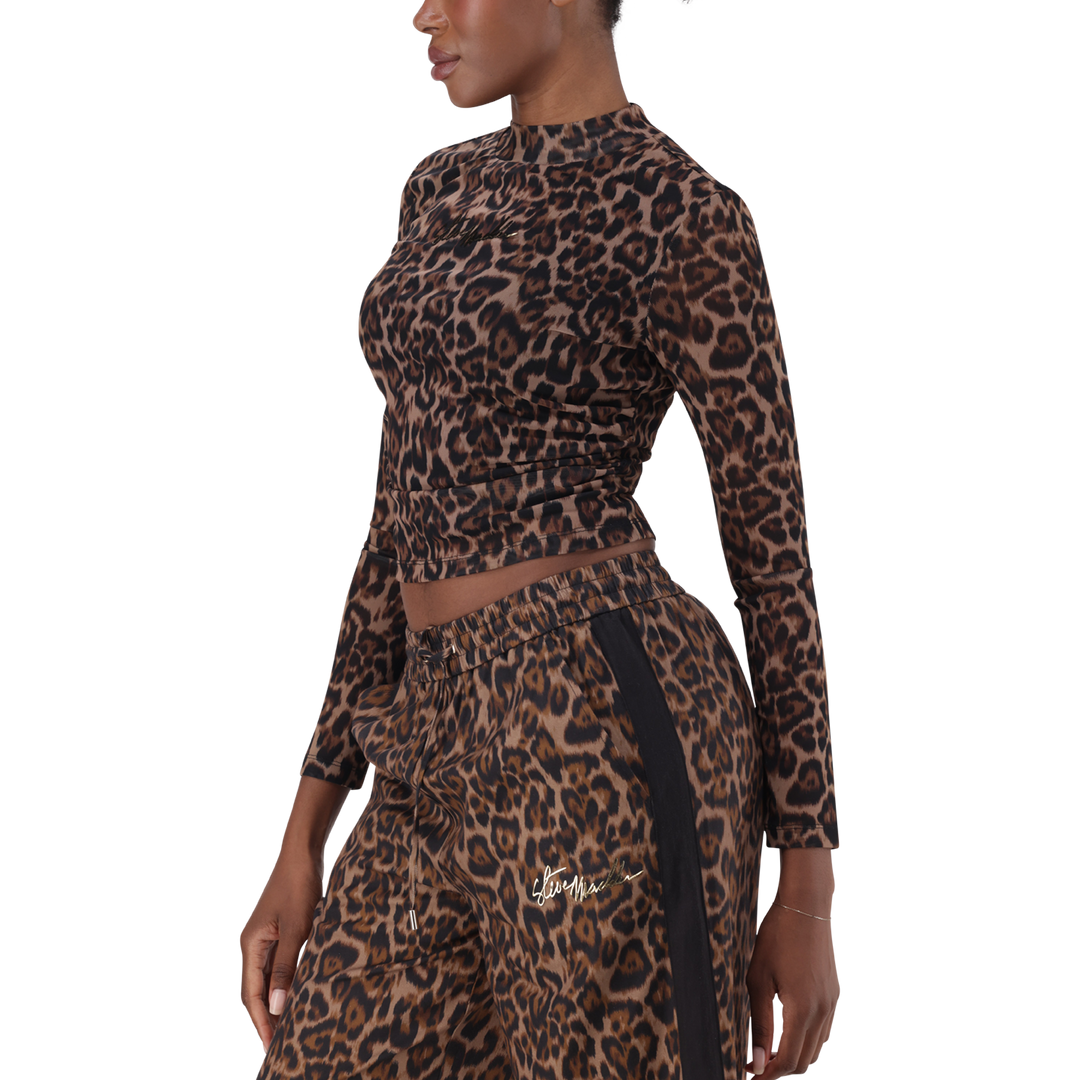 ALORA CHOCOLATE BROWN LEOPARD PRINT MESH TOP
