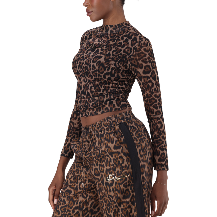 ALORA CHOCOLATE BROWN LEOPARD PRINT MESH TOP
